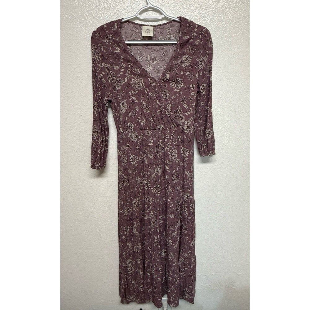Purple Maxi Knox Rose Dress 3/4 sleeves Size S cottage summer look